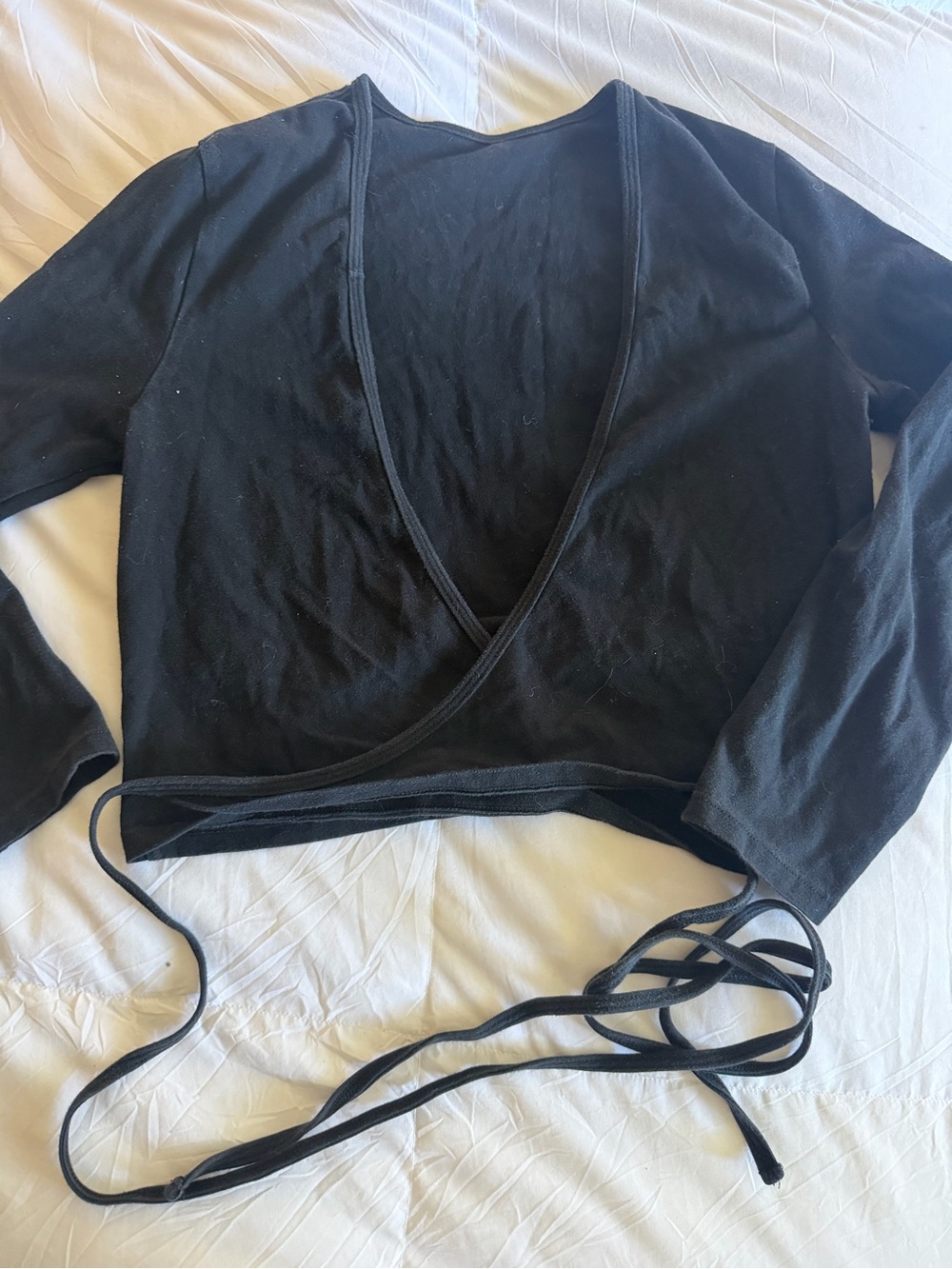 American Apparel Black Wrap-Front Long Sleeve Top